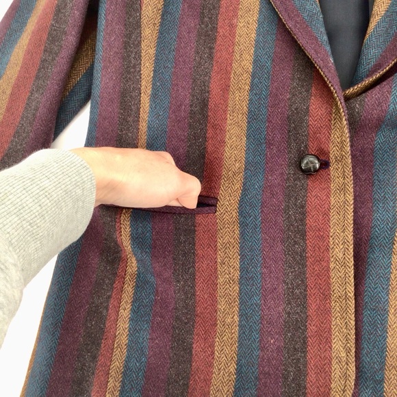 Coatree VTG Blazer Red Purple Herringbone Stripe Wool Jacket Size 11-12 - Picture 8 of 15
